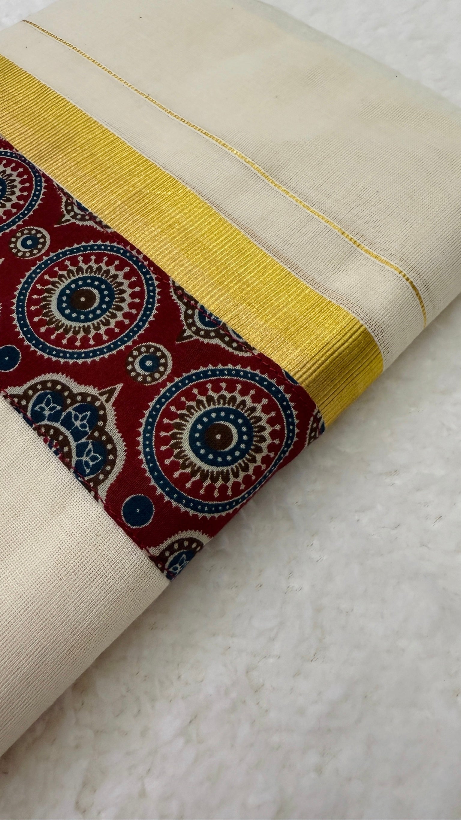 Red Ajrakh Kurta and Mundu